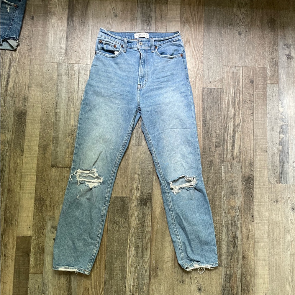 Abercrombie and Fitch Ultra High Rise Distressed Ankle Straight Jeans